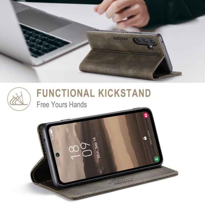 AUTSPACE - AUTSPACE Samsung Galaxy A55 5G Wallet Fodral Äkta läder - Kaffe