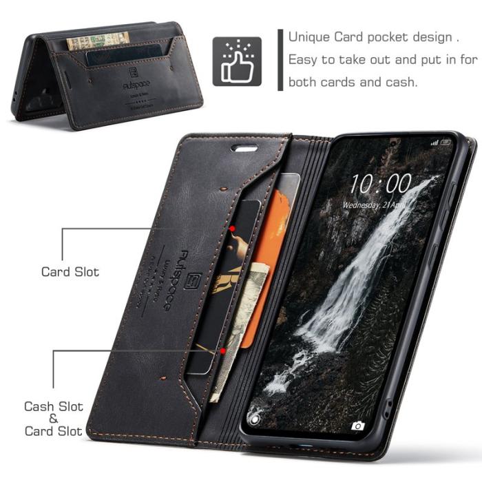 AUTSPACE - AUTSPACE Samsung Galaxy A56 5G Wallet Fodral Äkta läder - Svart