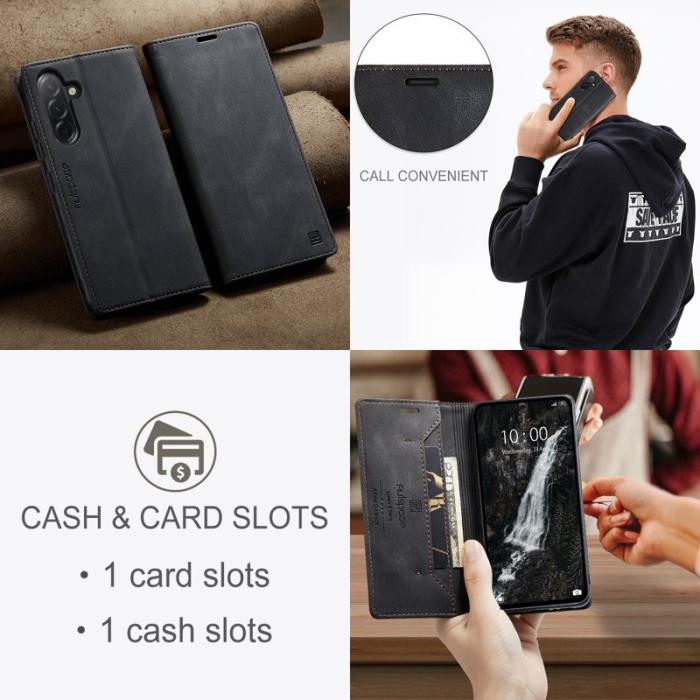 AUTSPACE - AUTSPACE Samsung Galaxy A56 5G Wallet Fodral Äkta läder - Svart