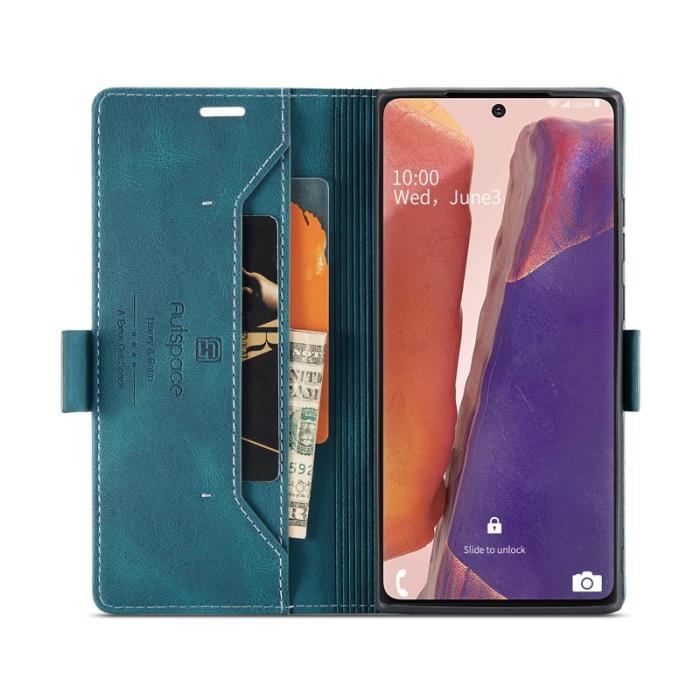 AUTSPACE - AUTSPACE Samsung Galaxy Note20 Wallet Fodral Äkta läder - Blå