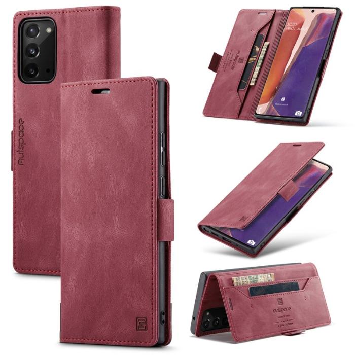 AUTSPACE - AUTSPACE Samsung Galaxy Note20 Wallet Fodral Äkta läder - Röd