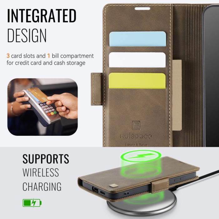 AUTSPACE - AUTSPACE Samsung Galaxy S23 FE Fodral Äkta läder - Brun