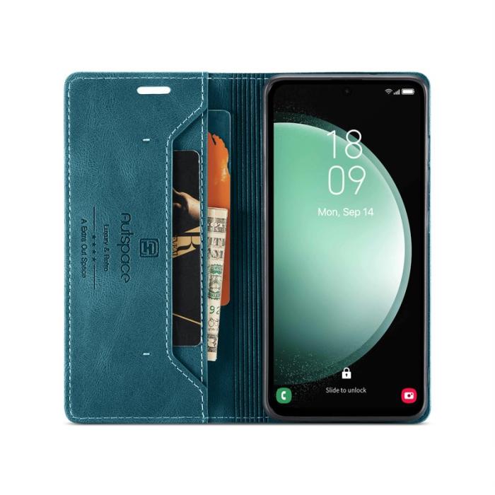 AUTSPACE - AUTSPACE Samsung Galaxy S23 FE Wallet Fodral Äkta läder - Blå