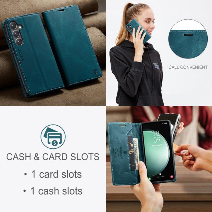 AUTSPACE - AUTSPACE Samsung Galaxy S23 FE Wallet Fodral Äkta läder - Blå