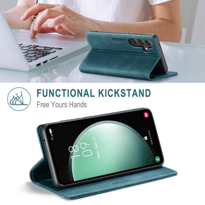 AUTSPACE - AUTSPACE Samsung Galaxy S23 FE Wallet Fodral Äkta läder - Blå