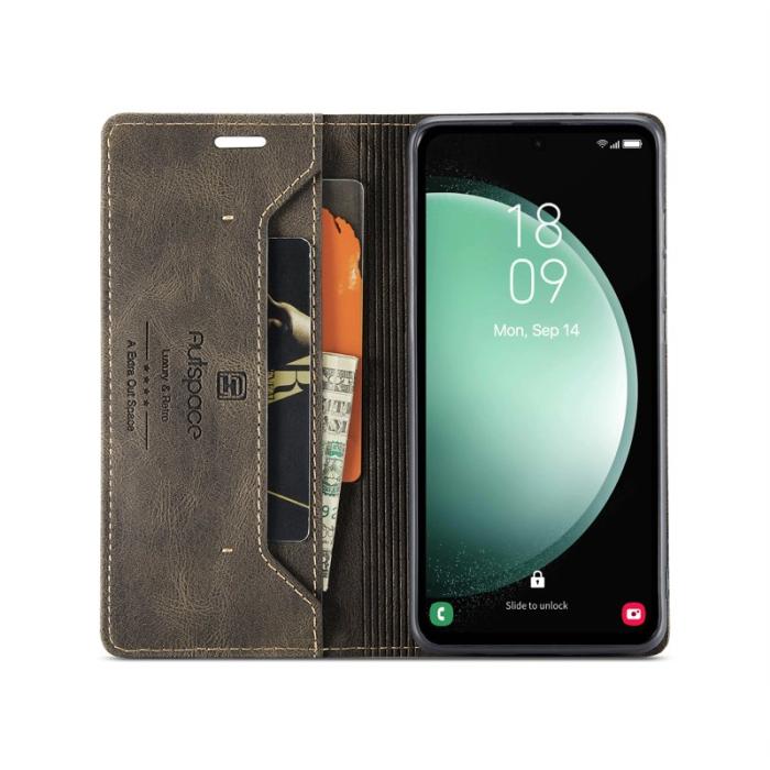 AUTSPACE - AUTSPACE Samsung Galaxy S23 FE Wallet Fodral Äkta läder - Kaffe