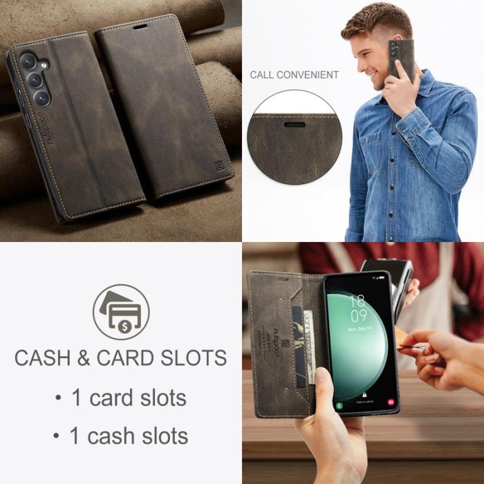 AUTSPACE - AUTSPACE Samsung Galaxy S23 FE Wallet Fodral Äkta läder - Kaffe