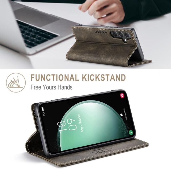 AUTSPACE - AUTSPACE Samsung Galaxy S23 FE Wallet Fodral Äkta läder - Kaffe