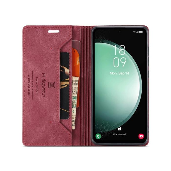 AUTSPACE - AUTSPACE Samsung Galaxy S23 FE Wallet Fodral Äkta läder - Röd
