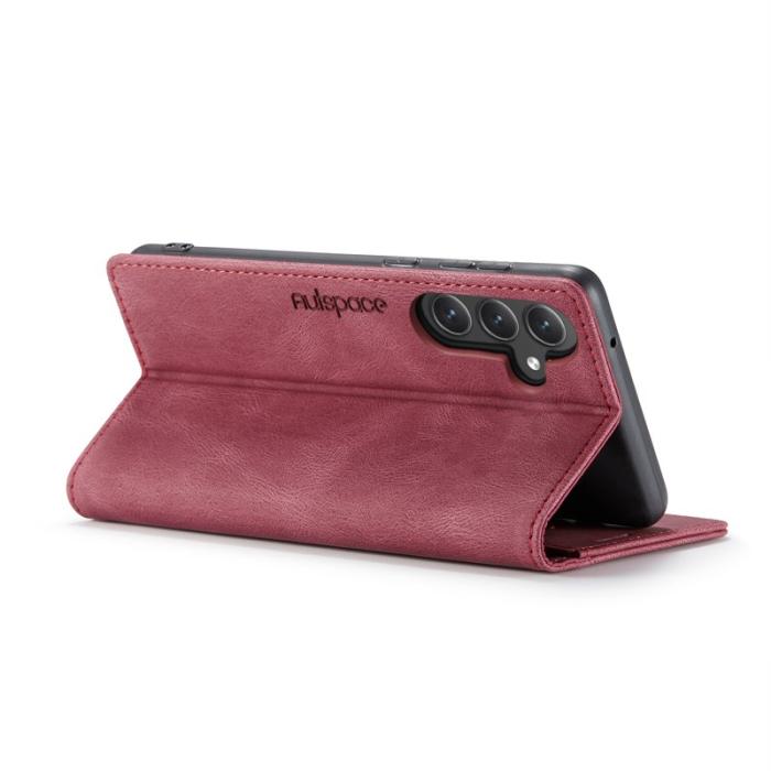 AUTSPACE - AUTSPACE Samsung Galaxy S23 FE Wallet Fodral Äkta läder - Röd