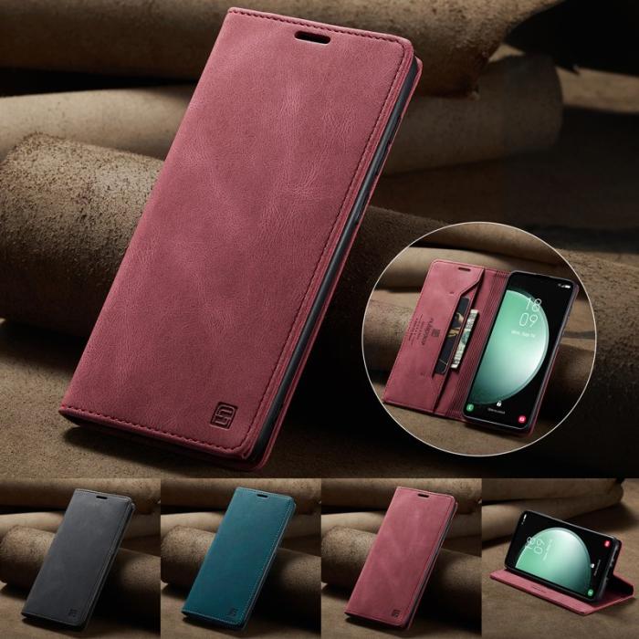 AUTSPACE - AUTSPACE Samsung Galaxy S23 FE Wallet Fodral Äkta läder - Röd