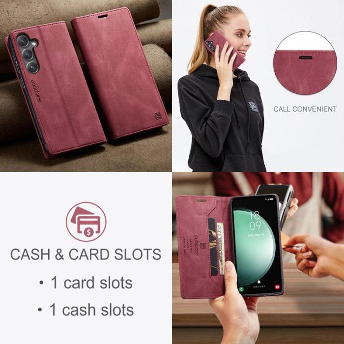 AUTSPACE - AUTSPACE Samsung Galaxy S23 FE Wallet Fodral Äkta läder - Röd