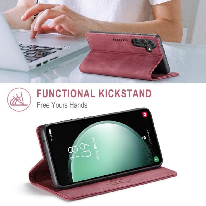 AUTSPACE - AUTSPACE Samsung Galaxy S23 FE Wallet Fodral Äkta läder - Röd