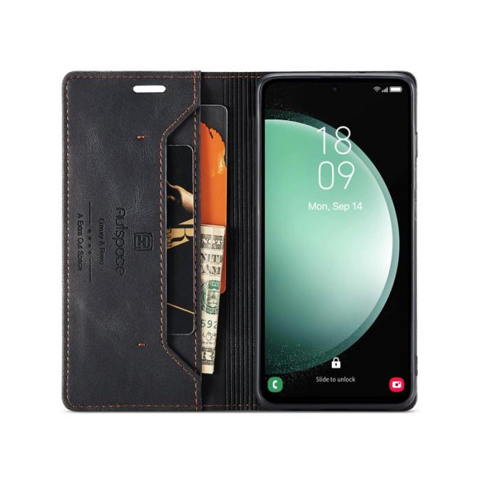 AUTSPACE - AUTSPACE Samsung Galaxy S23 FE Wallet Fodral Äkta läder - Svart