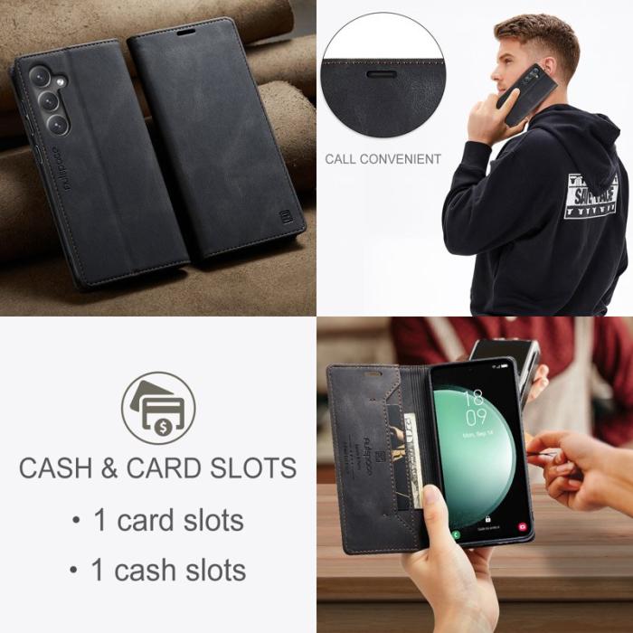 AUTSPACE - AUTSPACE Samsung Galaxy S23 FE Wallet Fodral Äkta läder - Svart