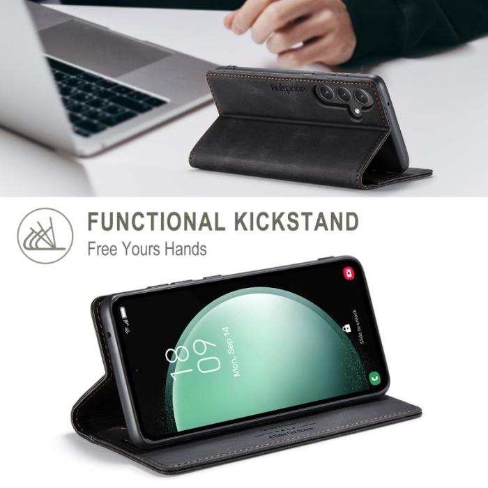 AUTSPACE - AUTSPACE Samsung Galaxy S23 FE Wallet Fodral Äkta läder - Svart