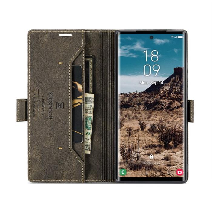 AUTSPACE - AUTSPACE Samsung Galaxy S24 Ultra Wallet Fodral Äkta läder - Kaffe