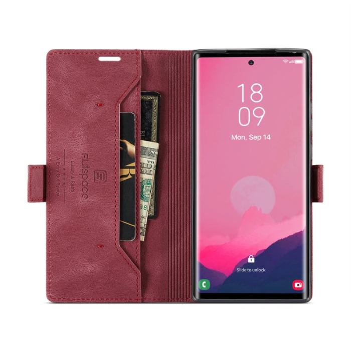 AUTSPACE - AUTSPACE Samsung Galaxy S24 Ultra Wallet Fodral Äkta läder - Röd