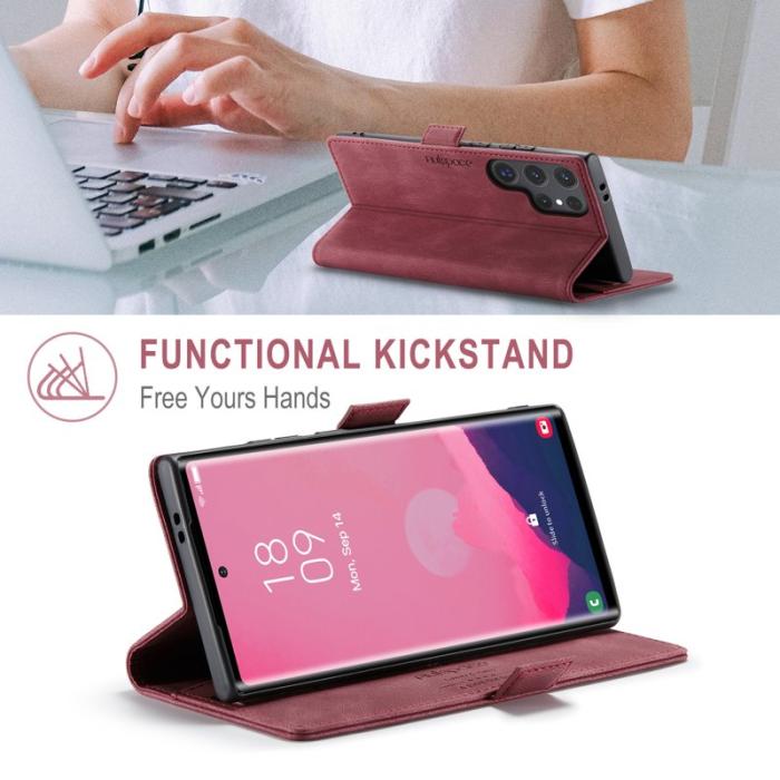 AUTSPACE - AUTSPACE Samsung Galaxy S24 Ultra Wallet Fodral Äkta läder - Röd