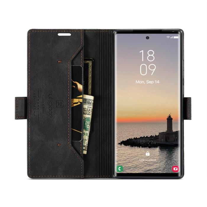 AUTSPACE - AUTSPACE Samsung Galaxy S24 Ultra Wallet Fodral Äkta läder - Svart