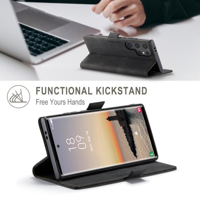 AUTSPACE - AUTSPACE Samsung Galaxy S24 Ultra Wallet Fodral Äkta läder - Svart
