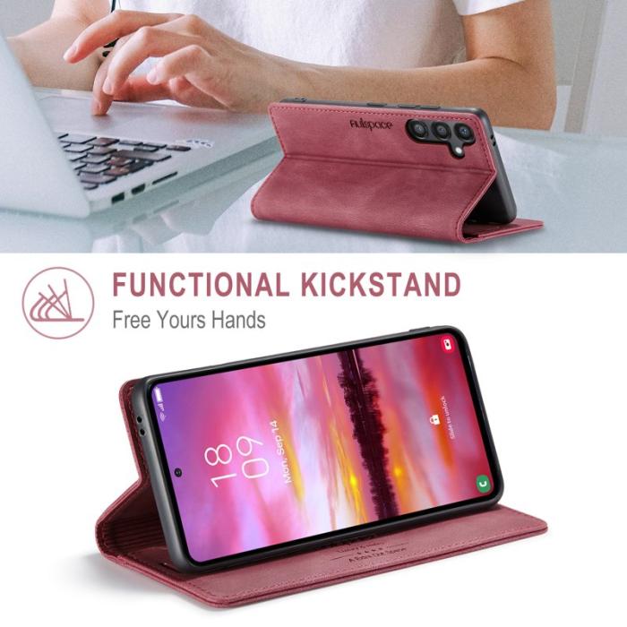 AUTSPACE - AUTSPACE Samsung Galaxy S24 Wallet Fodral Äkta läder - Röd