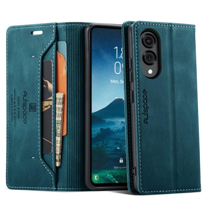 AUTSPACE - AUTSPACE Samsung Galaxy S25 Edge Wallet Fodral Äkta läder - Blå