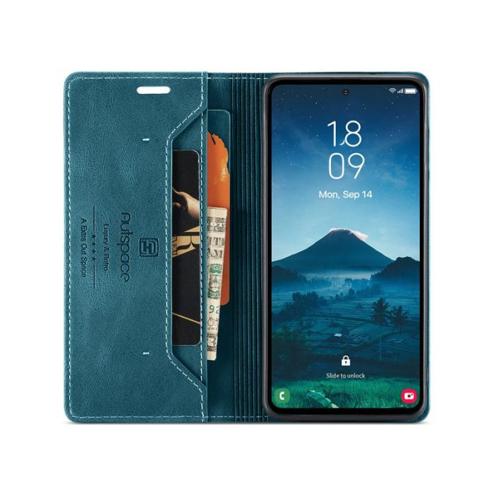 AUTSPACE - AUTSPACE Samsung Galaxy S25 Edge Wallet Fodral Äkta läder - Blå