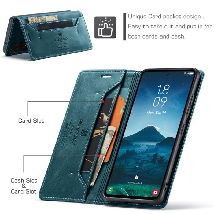 AUTSPACE - AUTSPACE Samsung Galaxy S25 Edge Wallet Fodral Äkta läder - Blå