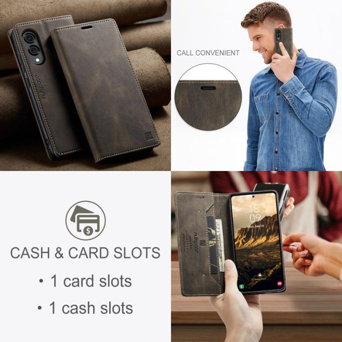 AUTSPACE - AUTSPACE Samsung Galaxy S25 Edge Wallet Fodral Äkta läder - Kaffe