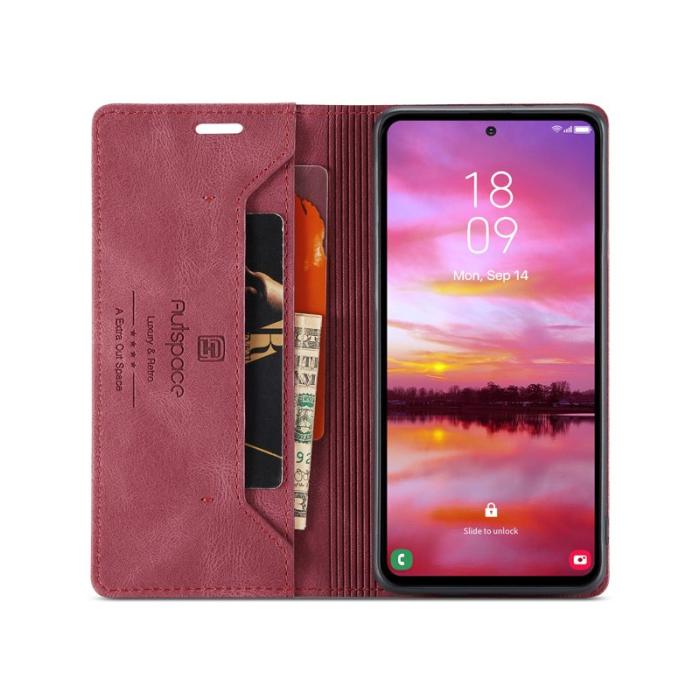 AUTSPACE - AUTSPACE Samsung Galaxy S25 Edge Wallet Fodral Äkta läder - Röd