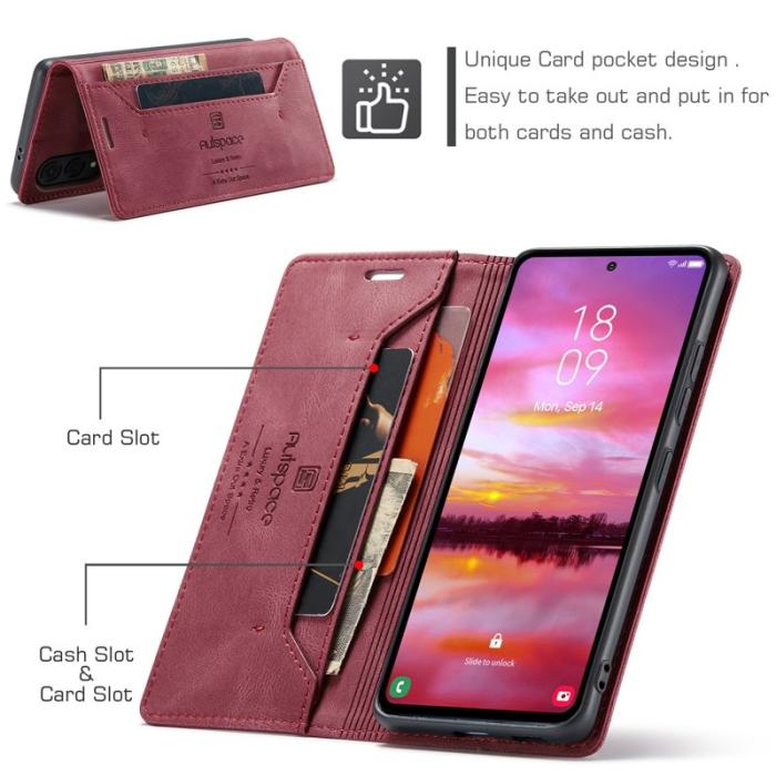 AUTSPACE - AUTSPACE Samsung Galaxy S25 Edge Wallet Fodral Äkta läder - Röd