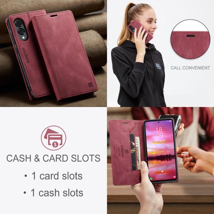 AUTSPACE - AUTSPACE Samsung Galaxy S25 Edge Wallet Fodral Äkta läder - Röd