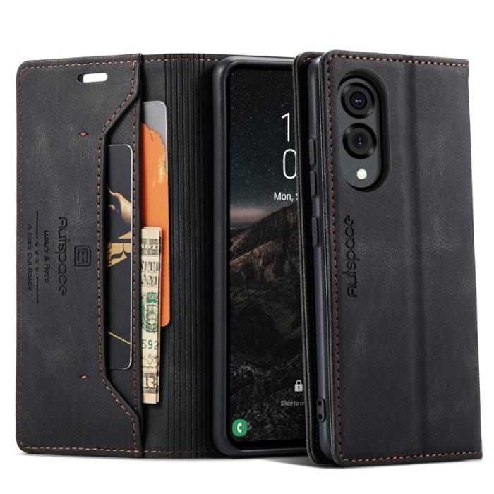 AUTSPACE - AUTSPACE Samsung Galaxy S25 Edge Wallet Fodral Äkta läder - Svart