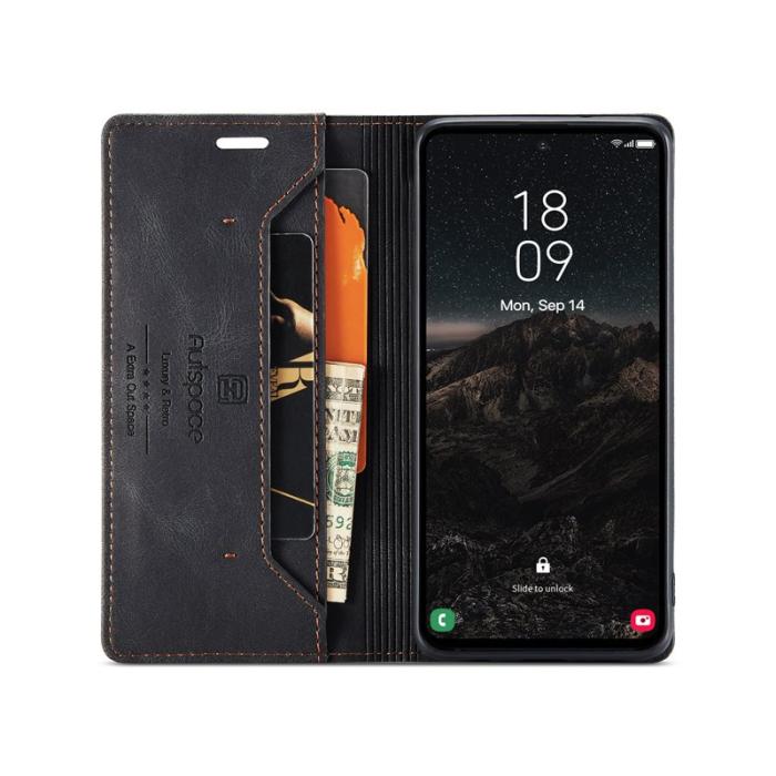 AUTSPACE - AUTSPACE Samsung Galaxy S25 Edge Wallet Fodral Äkta läder - Svart