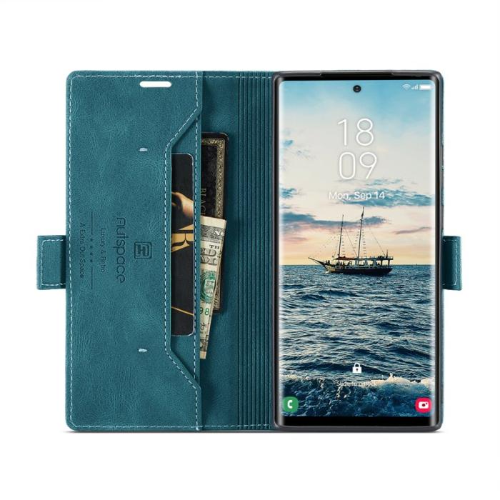 AUTSPACE - AUTSPACE Samsung Galaxy S25 Ultra Wallet Fodral Äkta läder - Blå