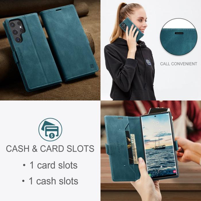 AUTSPACE - AUTSPACE Samsung Galaxy S25 Ultra Wallet Fodral Äkta läder - Blå