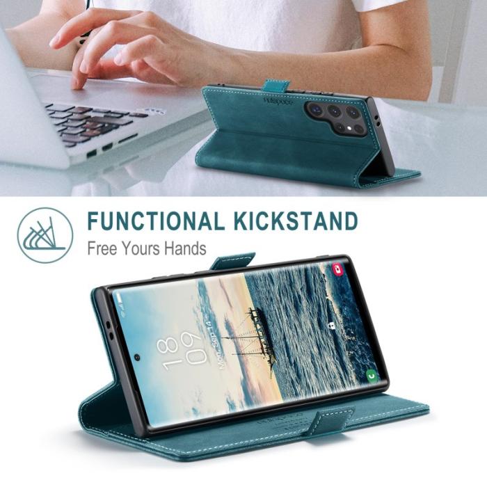 AUTSPACE - AUTSPACE Samsung Galaxy S25 Ultra Wallet Fodral Äkta läder - Blå