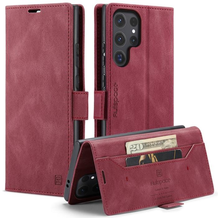 AUTSPACE - AUTSPACE Samsung Galaxy S25 Ultra Wallet Fodral Äkta läder - Röd
