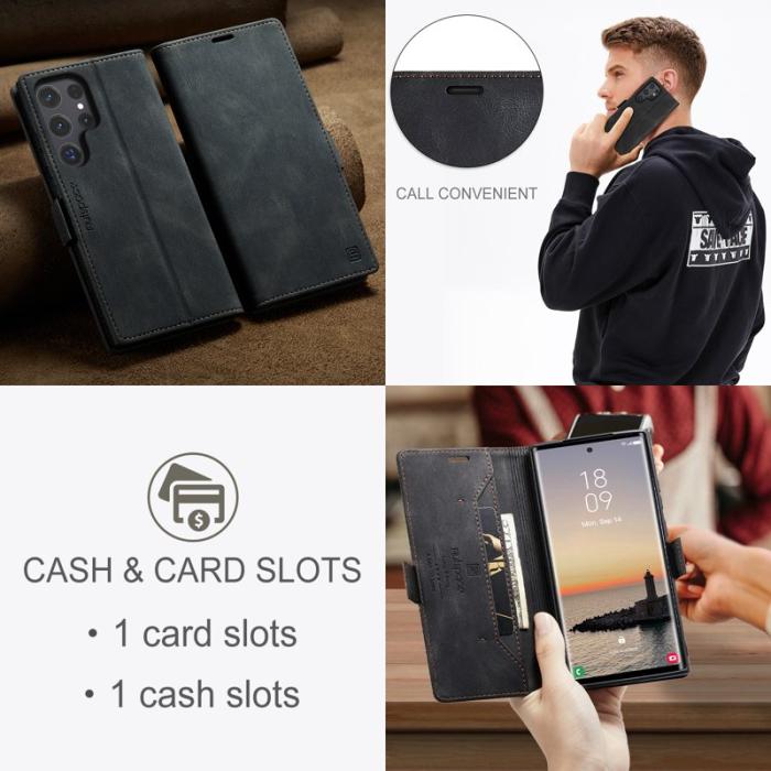 AUTSPACE - AUTSPACE Samsung Galaxy S25 Ultra Wallet Fodral Äkta läder - Svart