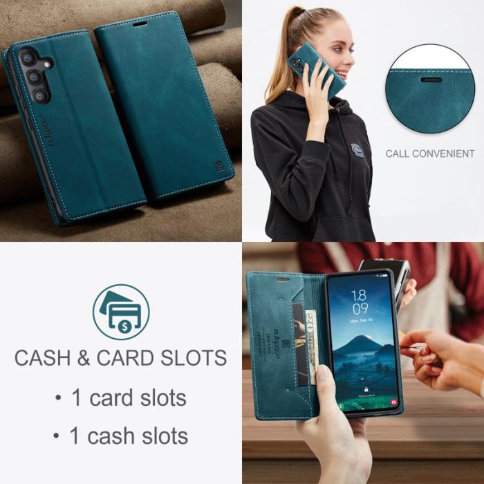 AUTSPACE - AUTSPACE Samsung Galaxy S25 Wallet Fodral Äkta läder - Blå