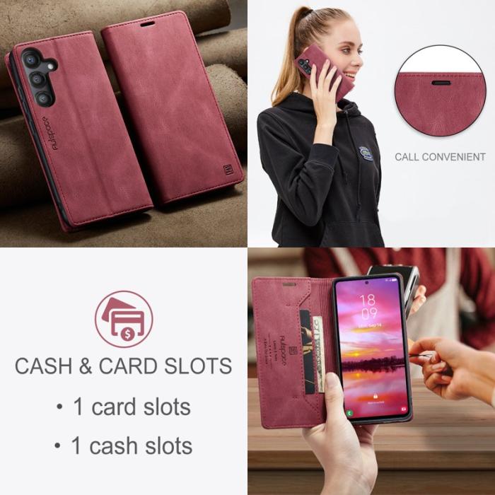 AUTSPACE - AUTSPACE Samsung Galaxy S25 Wallet Fodral Äkta läder - Röd