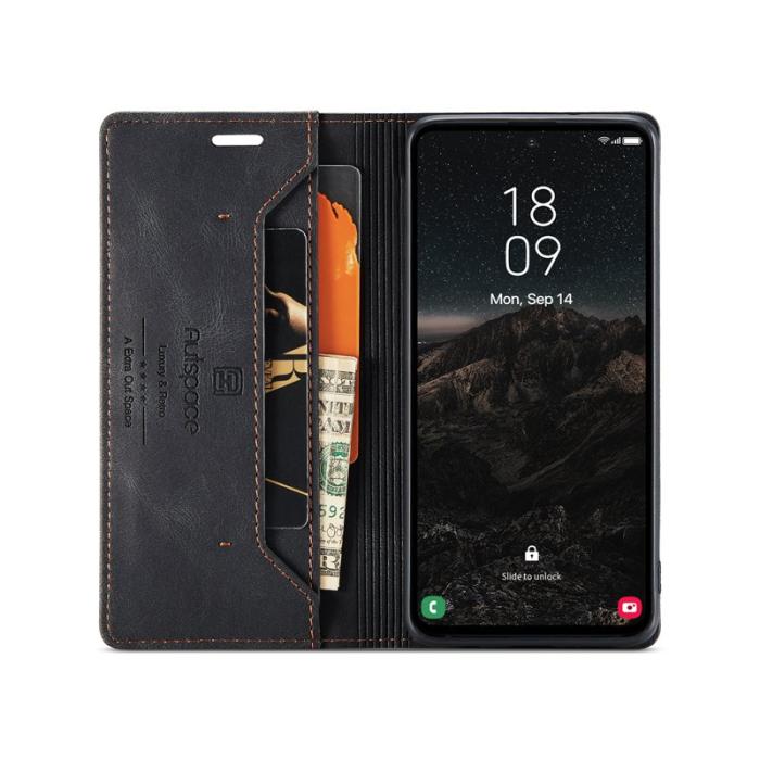 AUTSPACE - AUTSPACE Samsung Galaxy S25 Wallet Fodral Äkta läder - Svart