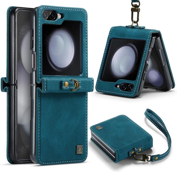 AUTSPACE - AUTSPACE Samsung Galaxy Z Flip5 Fodral Äkta läder - Blå