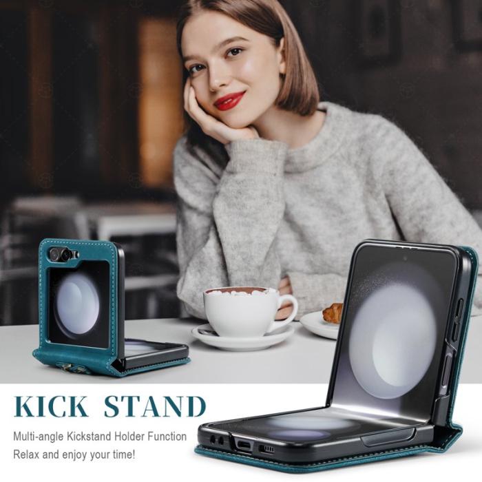 AUTSPACE - AUTSPACE Samsung Galaxy Z Flip5 Fodral Äkta läder - Blå