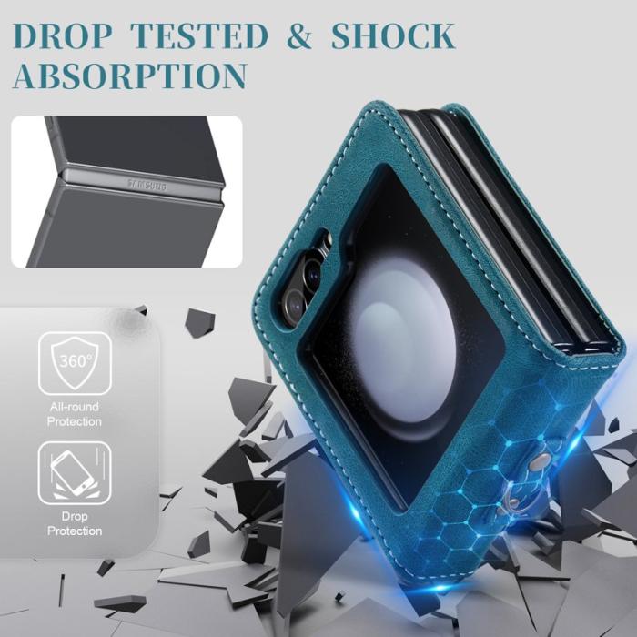 AUTSPACE - AUTSPACE Samsung Galaxy Z Flip5 Fodral Äkta läder - Blå