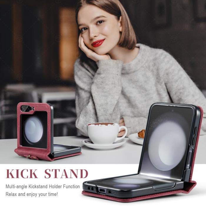 AUTSPACE - AUTSPACE Samsung Galaxy Z Flip5 Fodral Äkta läder - Röd