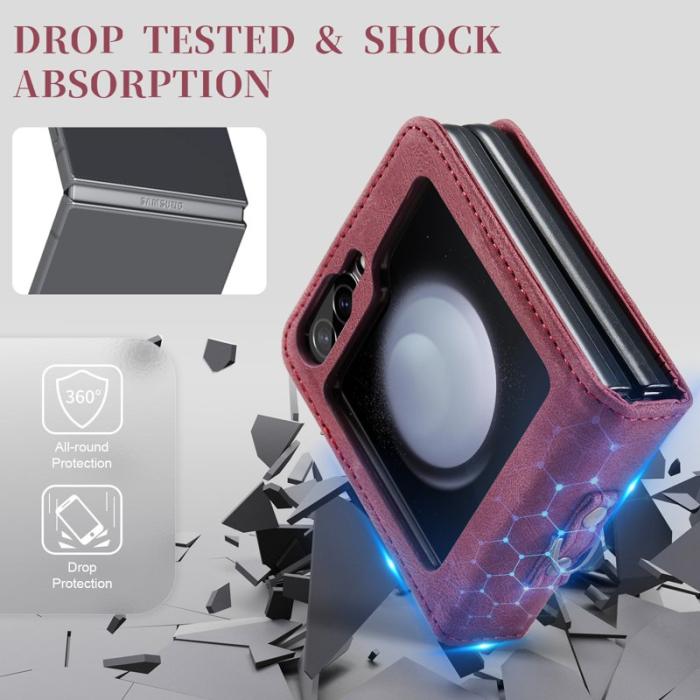 AUTSPACE - AUTSPACE Samsung Galaxy Z Flip5 Fodral Äkta läder - Röd