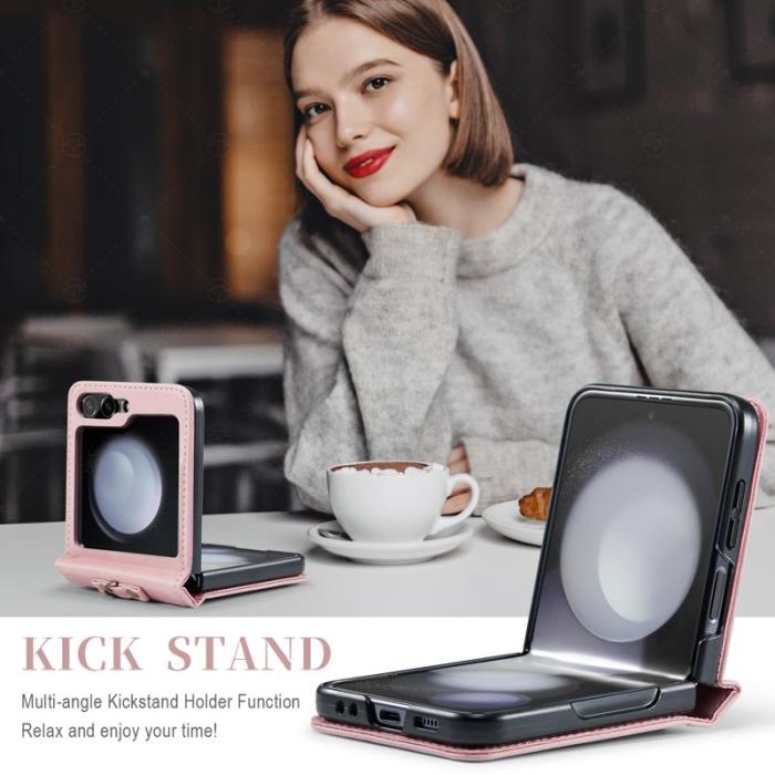 AUTSPACE - AUTSPACE Samsung Galaxy Z Flip5 Fodral Äkta läder - Rosa