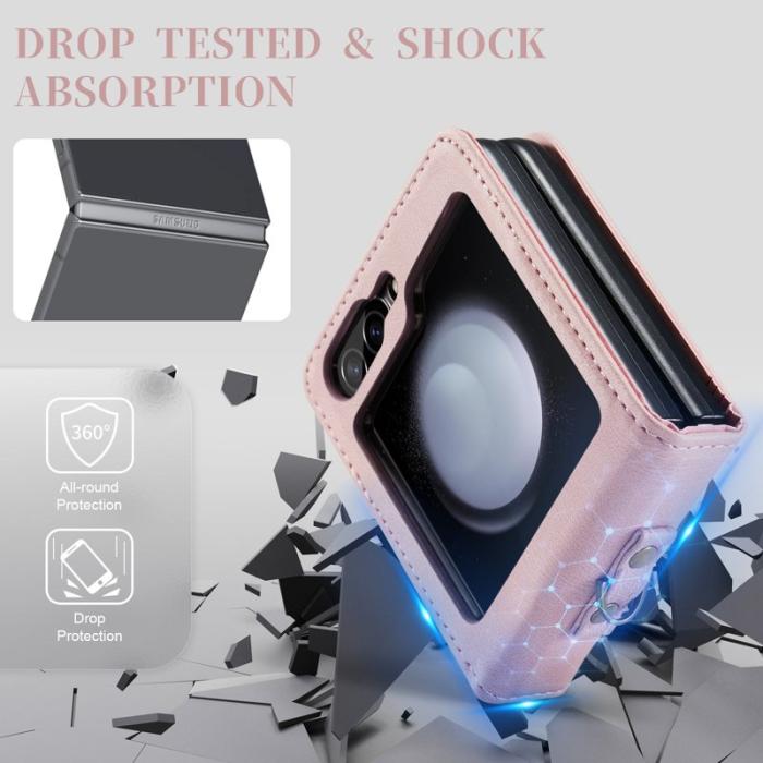 AUTSPACE - AUTSPACE Samsung Galaxy Z Flip5 Fodral Äkta läder - Rosa